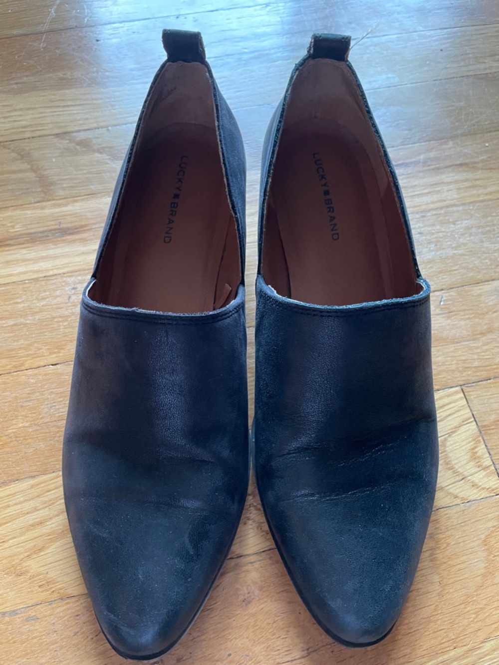 Lucky Brand Morriah Black Leather Cutout Slip-On Healed Loafers - Size 7.5M